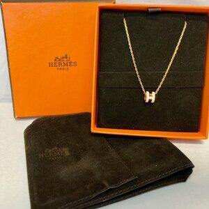 HERMES Mini Pop H Pendant Necklace, Yellow Gold &Rose Dragée - AUTHENTIC!